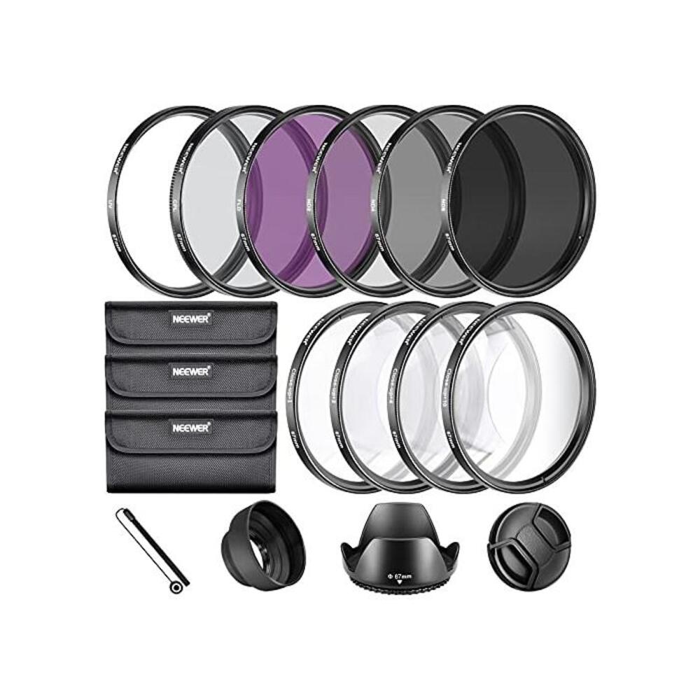 Neewer® 67MM Complete Lens Filter Accessory Kit for Lenses with 67MM Filter Size: UV CPL FLD Filter Set + Macro Close Up Set (+1 +2 +4 +10) + ND Filter Set (ND2 ND4 ND8) + Other B01ID957CK