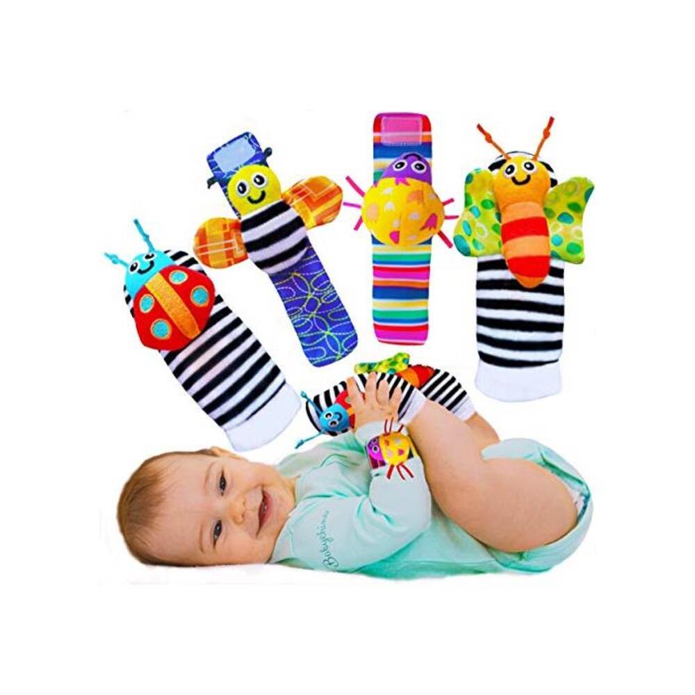 Babycheeks Baby Wrist Rattle &amp; Foot Finder Socks - Infant Developmental Sensory Learning Toys for Boys and Girls from 0-3-6 Months Old - Cute Garden Bug Edition 4 Items Piece Set B08TTXW2YZ