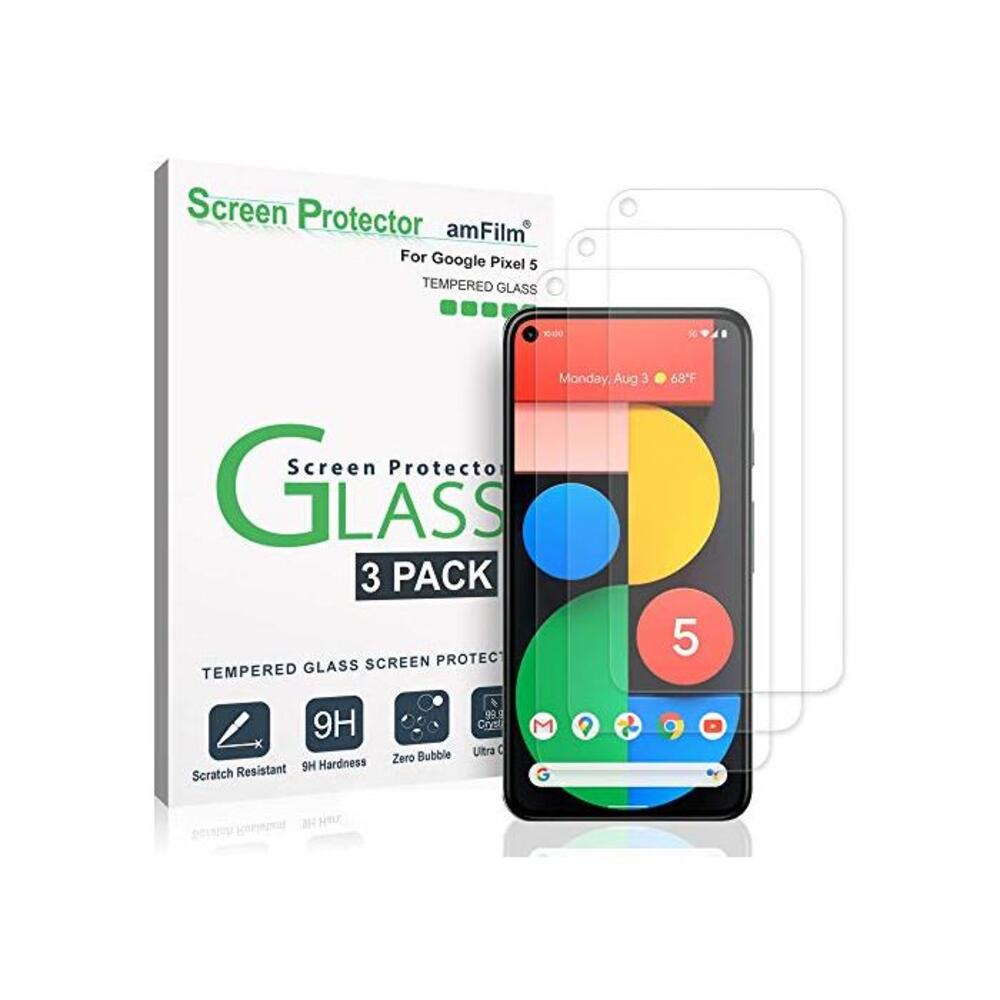 amFilm Pixel 5 Screen Protector Glass Film (3 Pack), Case Friendly (Easy Install) Tempered Glass Screen Protector for Google Pixel 5 (2020) B08LMQ6RXX