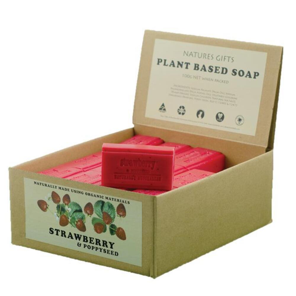 Clover Fields Natures Gifts Plant Based Soap Strawberry &amp; Poppyseed 100g x 36 Display