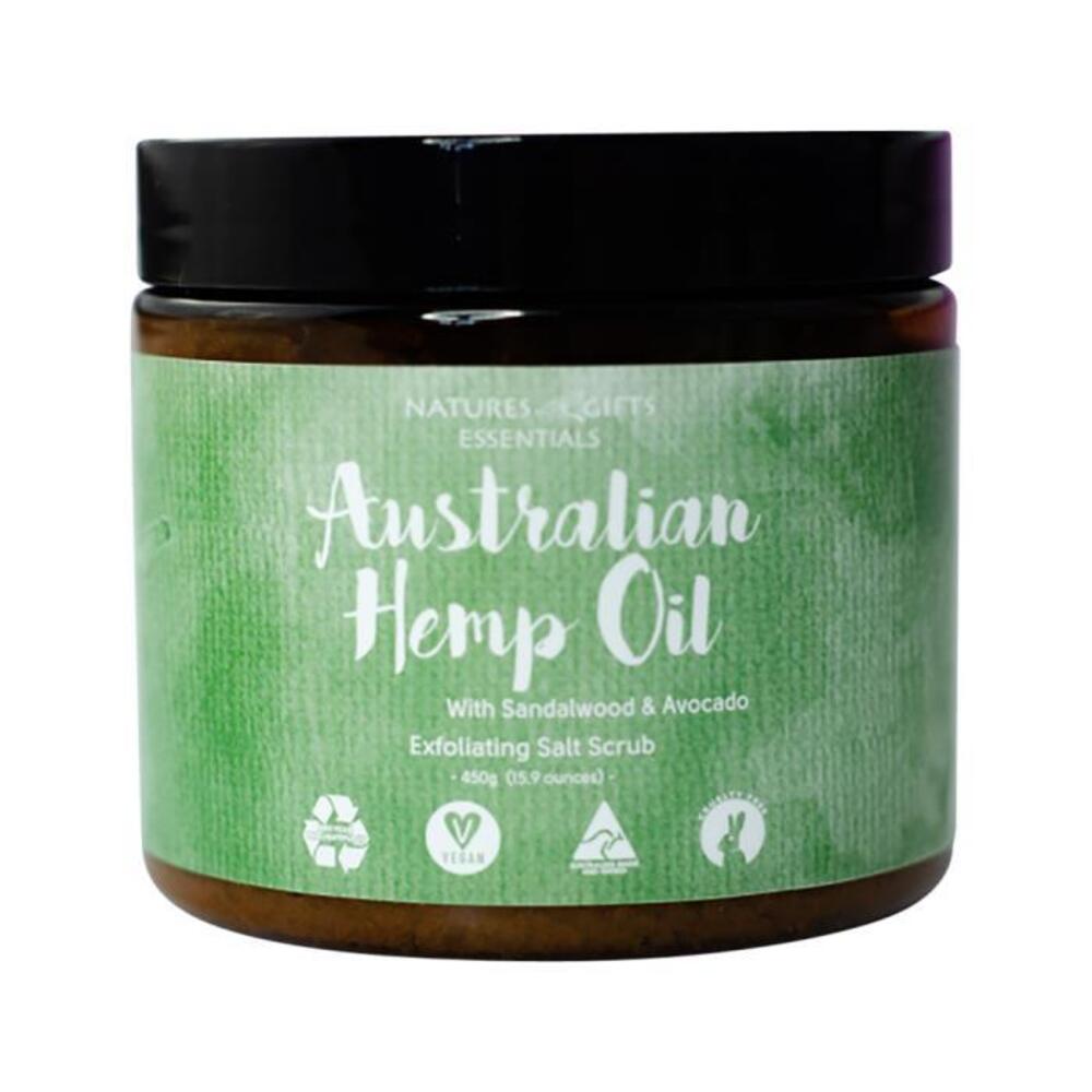 Clover Fields Natures Gifts Essentials Australian Hemp Oil with Sandalwood &amp; Avocado Exfoliating Salt Scrub 450g