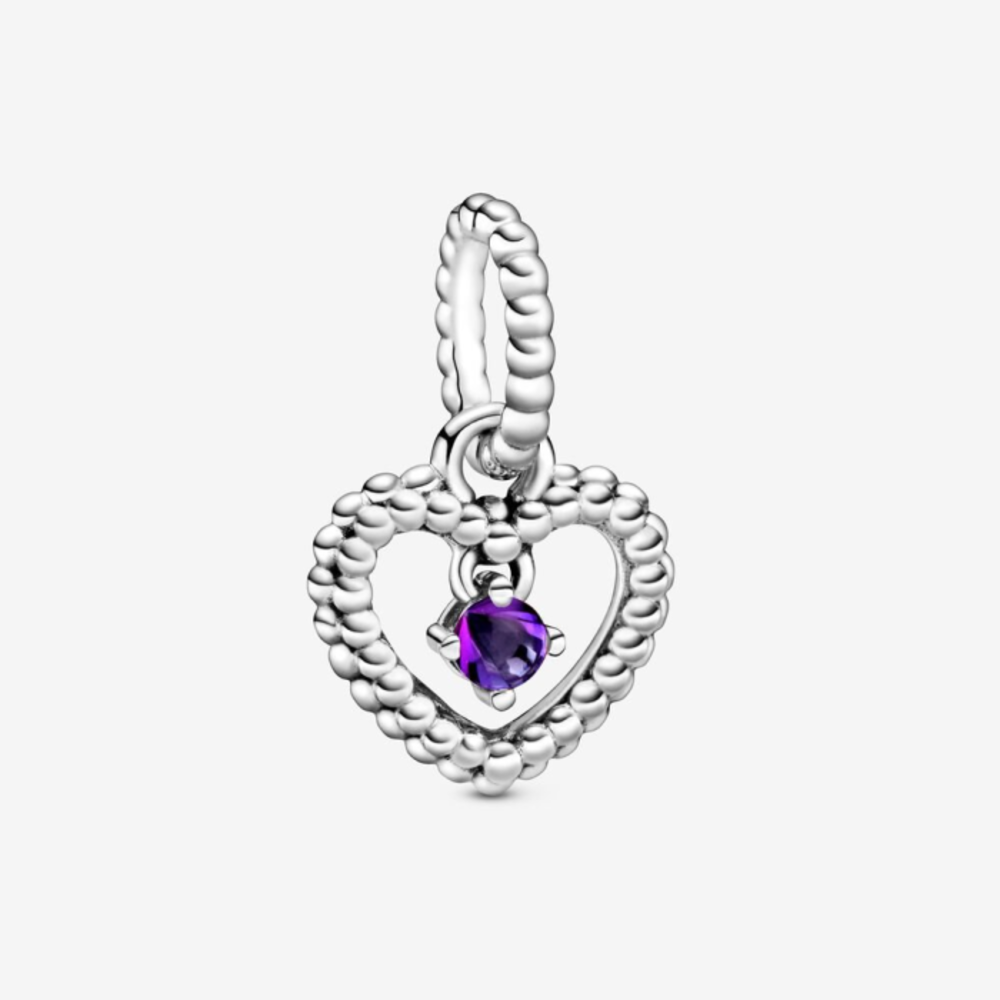 판도라 페뷰어리 퍼플 하트 행잉 참 위드 맨-메이드 퍼플 크리스탈 798854C03, Pandora February Purple Heart Hanging Charm with Man-Made Purple Crystal 798854C03
