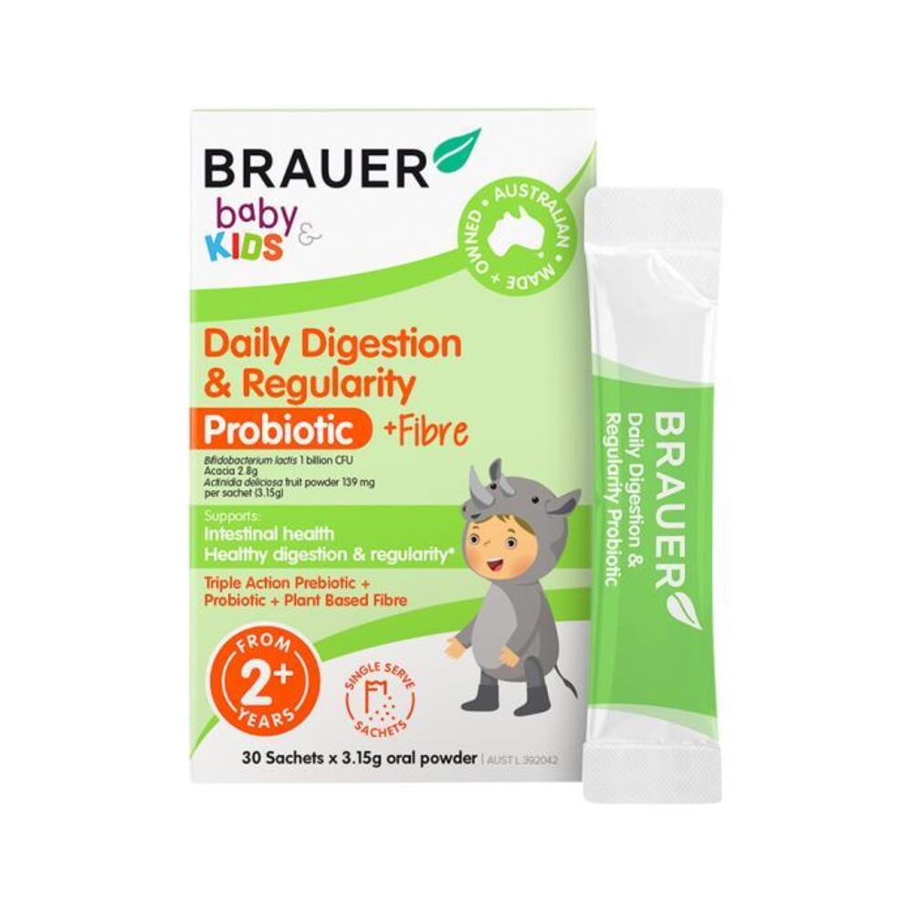 Brauer Baby &amp; Kids Daily Digestion &amp; Regularity Probiotic + Fibre Sachets Oral Powder 3.15g x 30 Pack