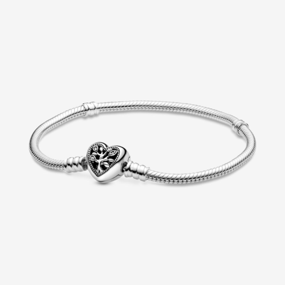 판도라 모먼츠 스네이크 체인 브레이스릿 위드 패밀리 트리 하트 클래스프 598827C01, Pandora Pandora Moments Snake Chain Bracelet with Family Tree Heart Clasp 598827C01