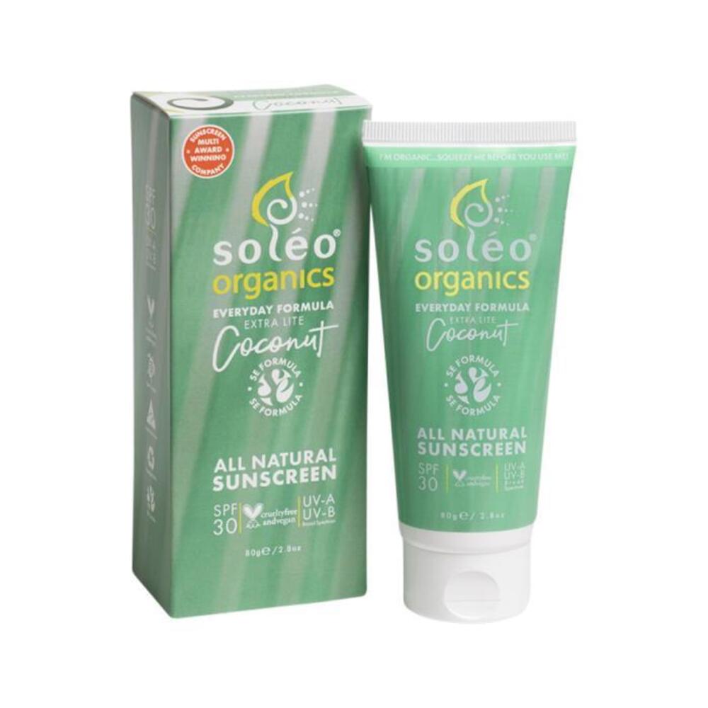 Soleo Organics All Natural Sunscreen SPF30 Everyday Formula (Extra Lite) Coconut 80g