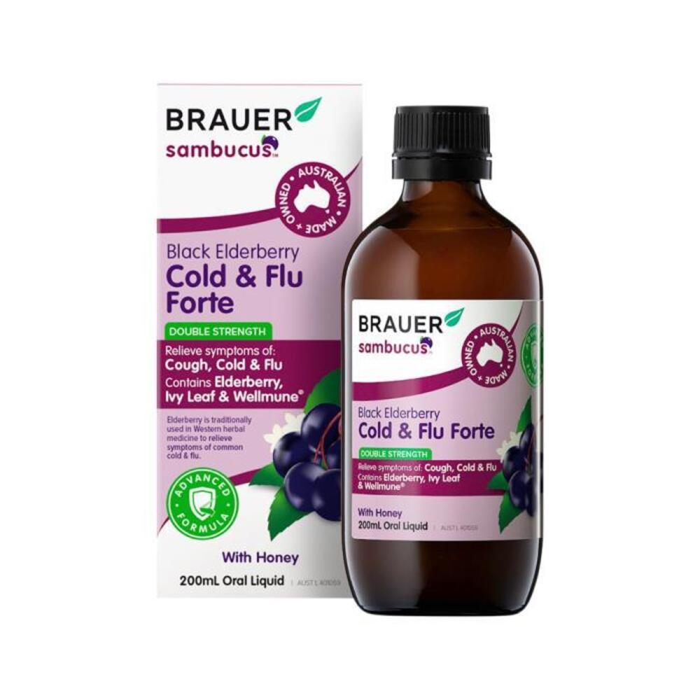 Brauer Sambucus Black Elderberry Cold &amp; Flu Forte (Double Strength) With Honey Oral Liquid 200ml