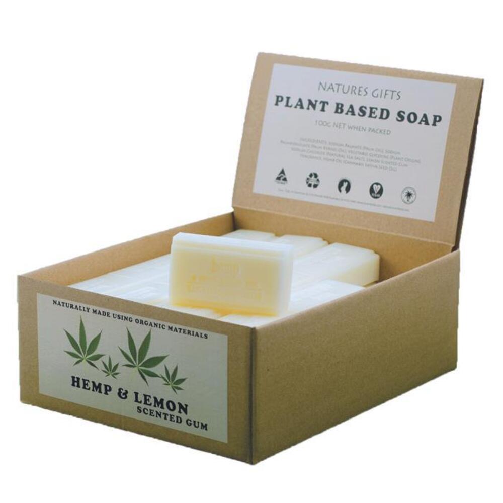 Clover Fields Natures Gifts Plant Based Soap Hemp &amp; Lemon Scented Gum 100g x 36 Display