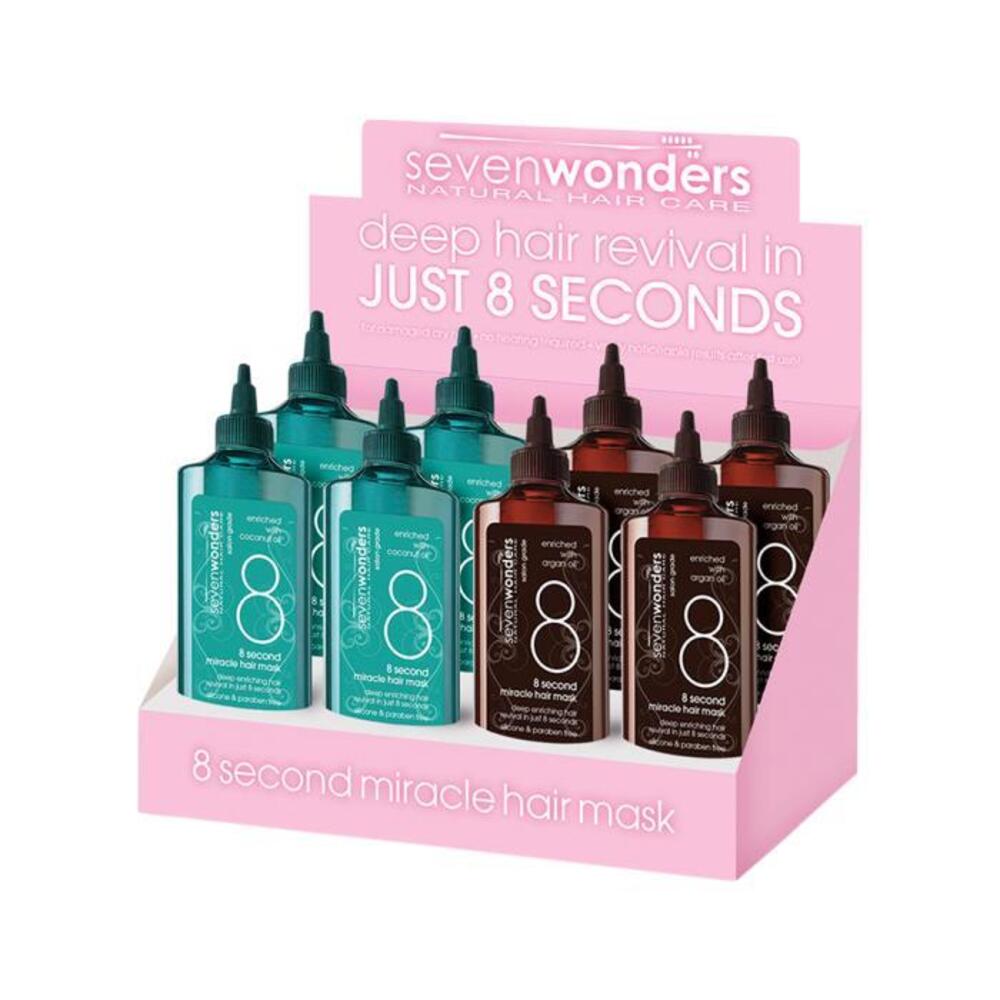 Seven Wonders Natural Hair Care 8 Second Miracle Hair Mask Mixed 150ml x 8 Display (contains: 4 x Argan Oil &amp; 4 x Coconut Oil)