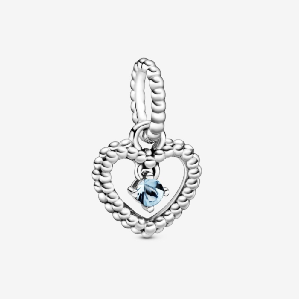 판도라 마치 아쿠아 블루 하트 행잉 참 위드 맨-메이드 워터 블루 크리스탈 798854C01, Pandora March Aqua Blue Heart Hanging Charm with Man-Made Water Blue Crystal 798854C01