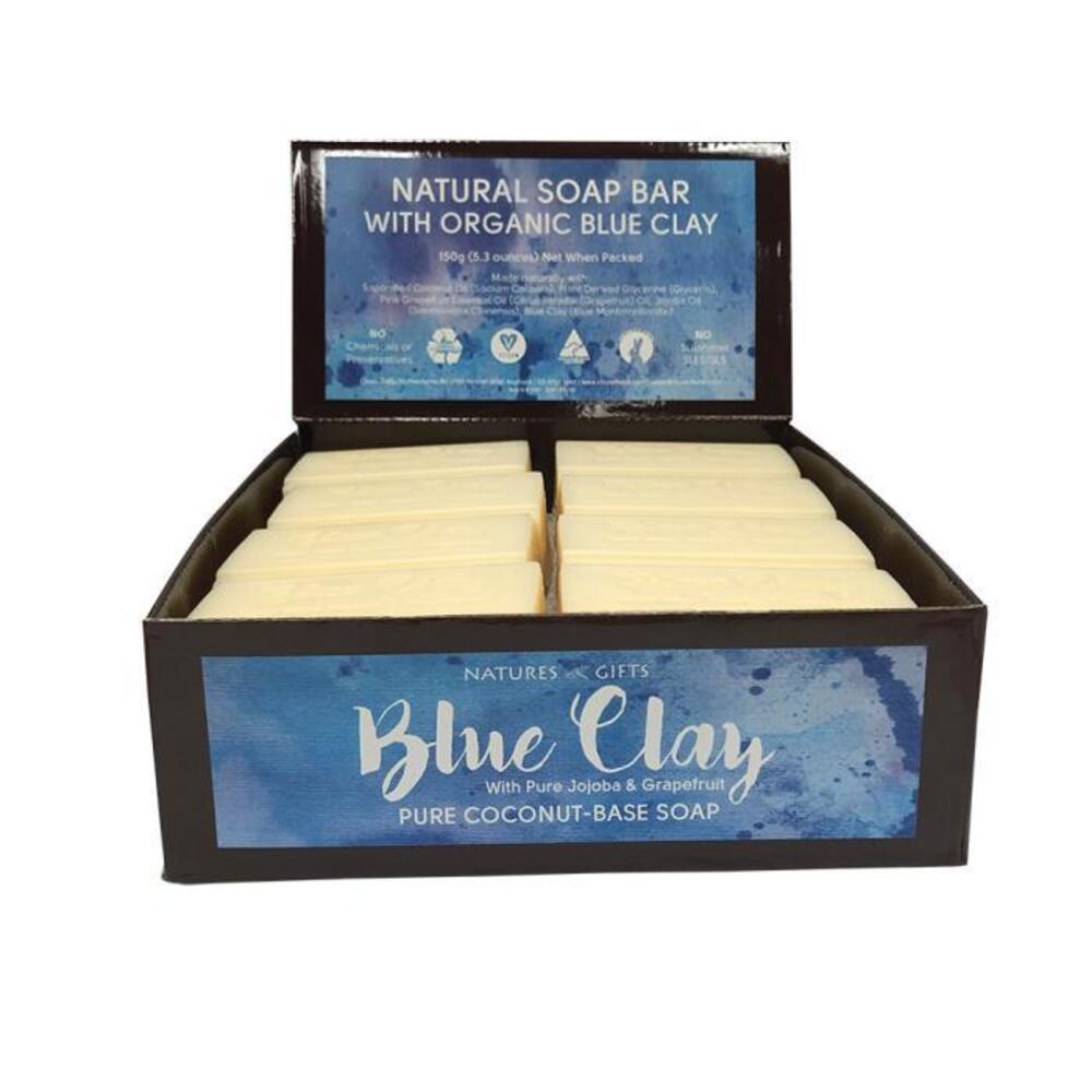 Clover Fields Natures Gifts Essentials Blue Clay with Jojoba &amp; Grapefruit Coconut Base Soap 150g x 16 Display