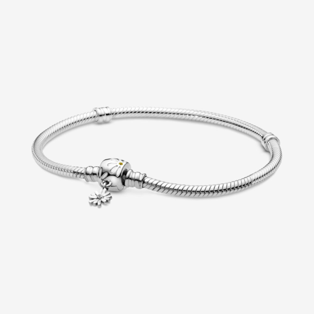 판도라 모먼츠 스네이크 체인 브레이스릿 위드 데이지 플라워 클래스프 598776C01, Pandora Pandora Moments Snake Chain Bracelet with Daisy Flower Clasp 598776C01