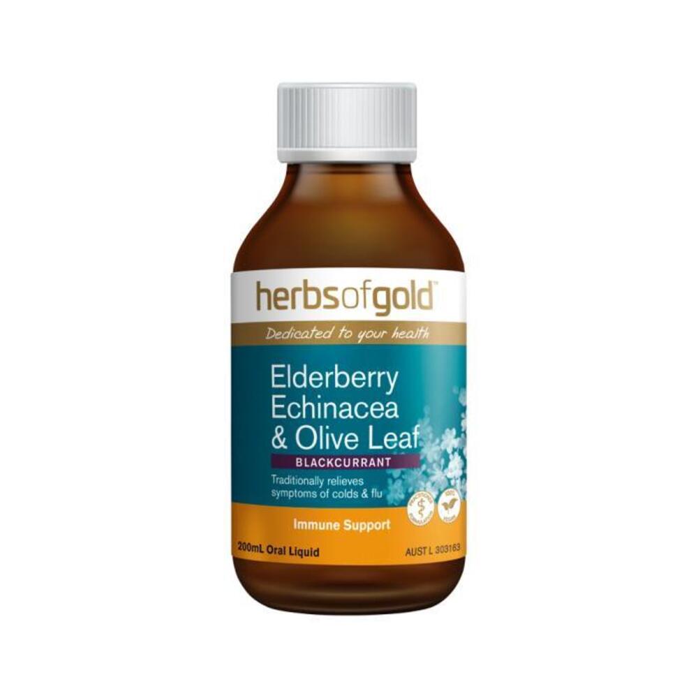 Herbs of Gold Elderberry Echinacea &amp; Olive Leaf (Blackcurrant) Oral Liquid 200ml