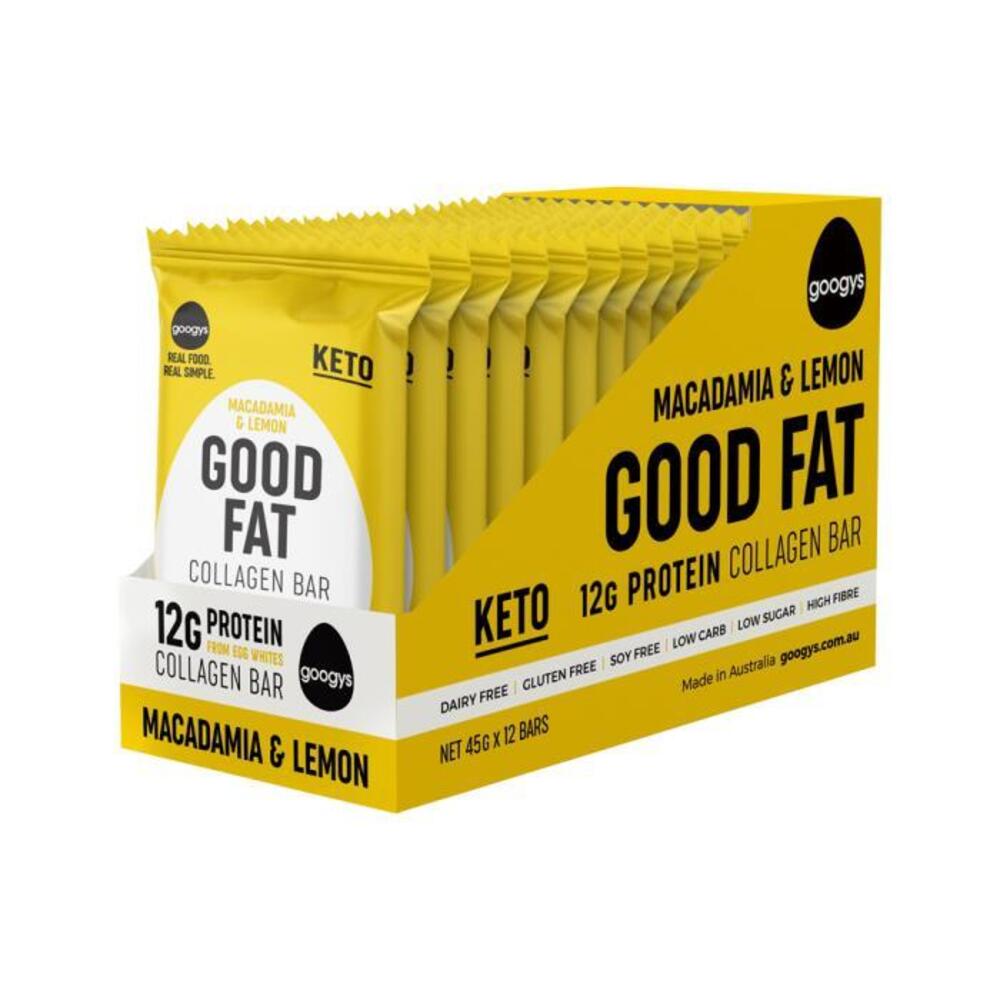 Googys Good Fat Collagen Bar Macadamia &amp; Lemon 45g x 12 Display