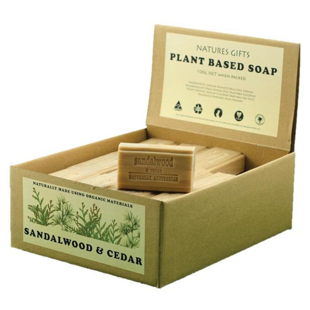 Clover Fields Natures Gifts Plant Based Soap Sandalwood &amp; Cedar 100g x 36 Display