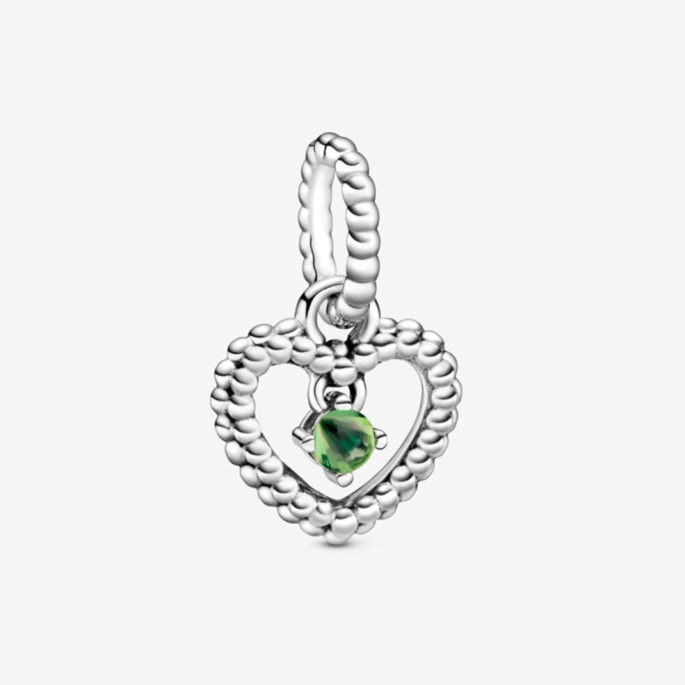 판도라 오거스트 스프링 그린 하트 행잉 참 위드 맨-메이드 스프링 그린 크리스탈 798854C10, Pandora August Spring Green Heart Hanging Charm with Man-Made Spring Green Crystal 798854C10