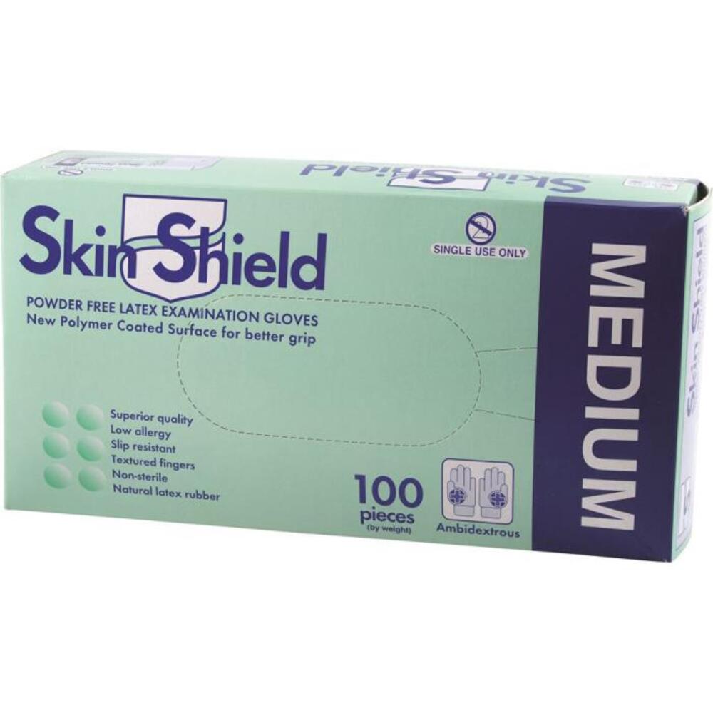 스킨 쉴드 라텍스 그로브스 파우더 프리 미디엄 x 100 팩, Skin Shield Latex Gloves Powder Free Medium x 100 Pack