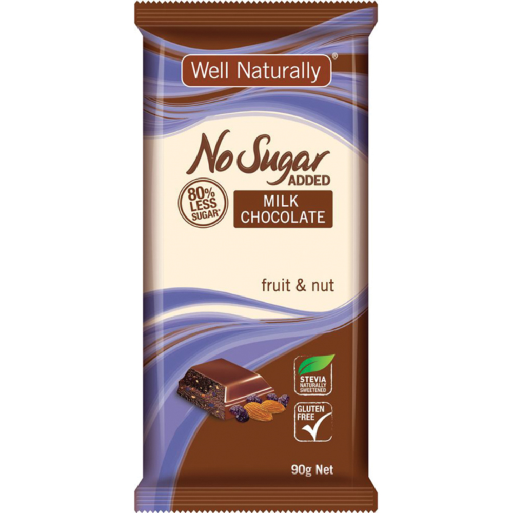 웰 내츄럴리 노 애디드 슈가 블록 밀크 초코렛 프룻 and 너트 90g, Well Naturally No Added Sugar Block Milk Chocolate Fruit and Nut 90g