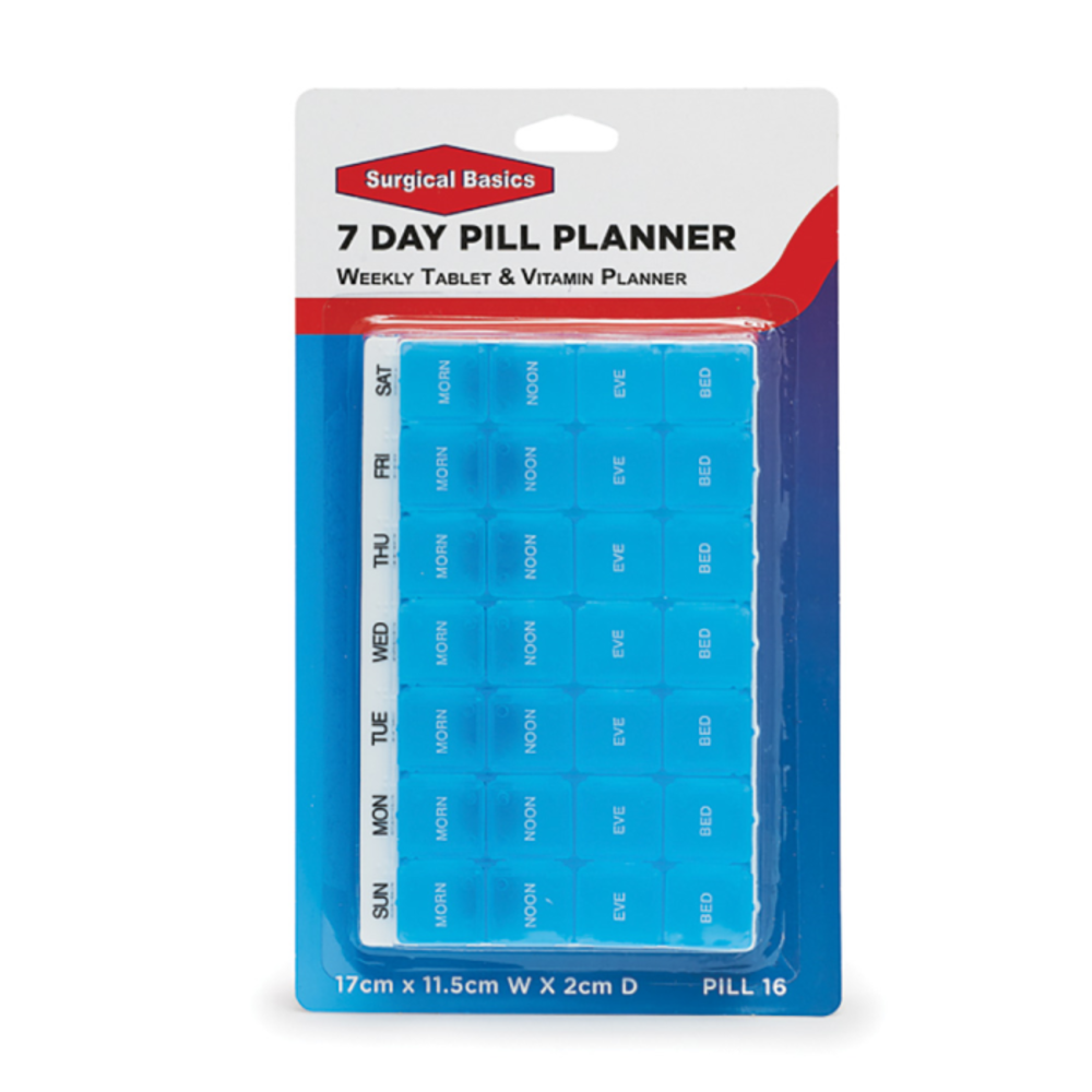 서지컬 베이식 필 박스 위클리 필 플래너 - 4 섹션스 퍼 데이 (L17cm x W11.5cm x D2cm), Surgical Basics Pill Box Weekly Pill Planner - 4 Sections Per Day (L17cm x W11.5cm x D2cm)