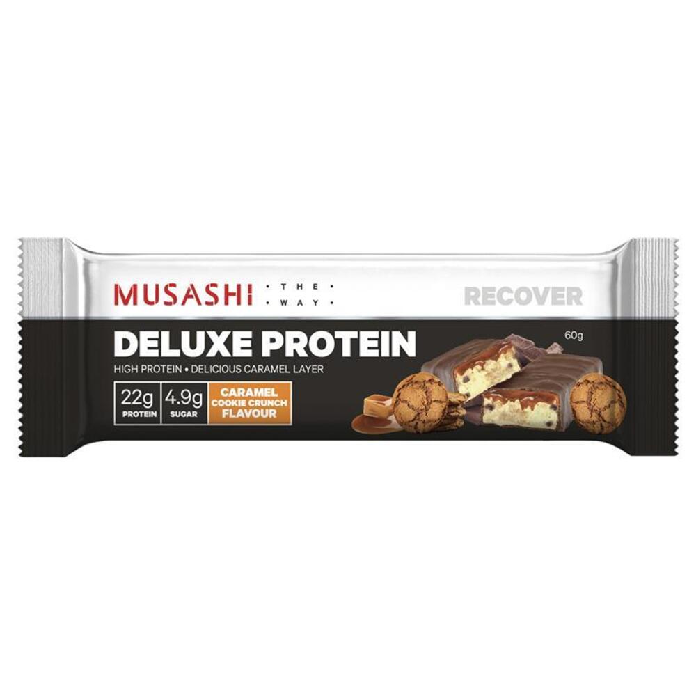 무사시 디럭스 프로틴 바 카라멜 쿠키 크런치 60g Musashi Deluxe Protein Bar Caramel Cookie Crunch 60g