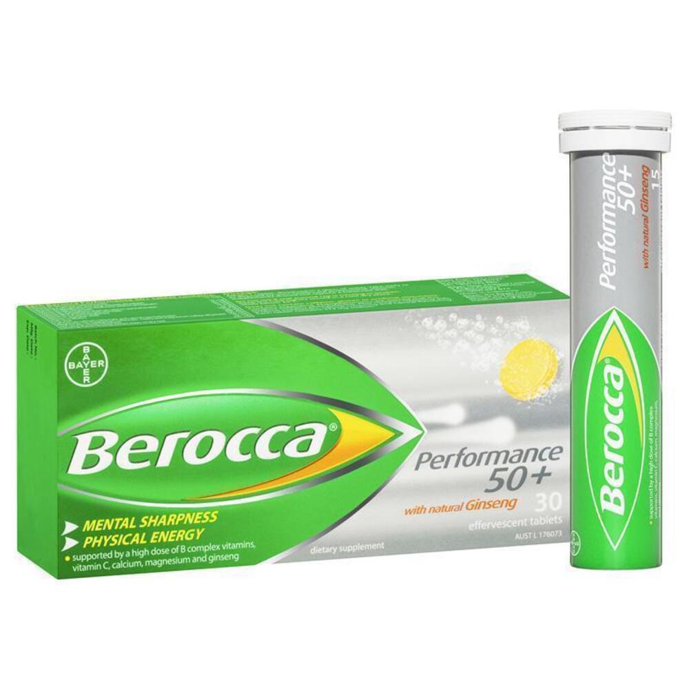 베로카 50+ 에너지 비타민 + 인삼 기포성타블렛 30 팩 Berocca 50+ Energy Vitamin With Ginseng Effervescent Tablets 30 pack