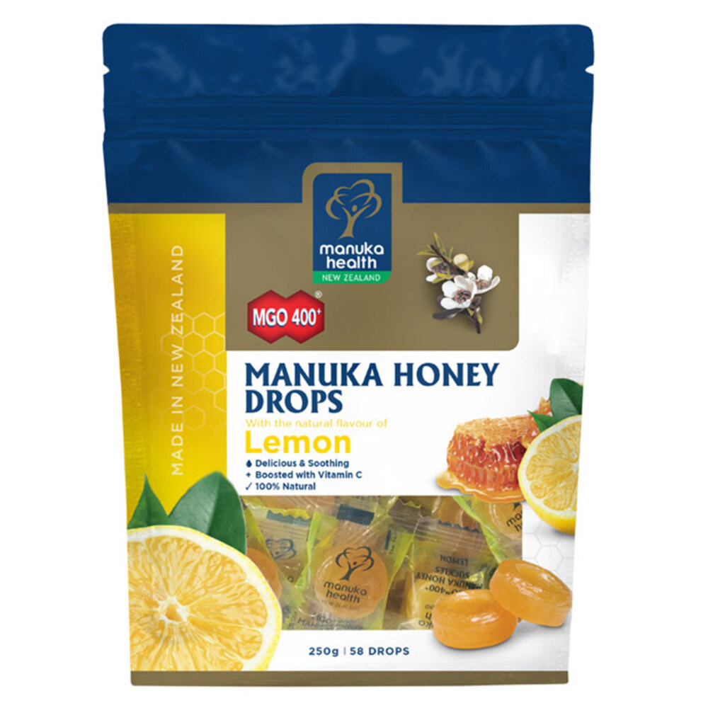 마누카헬스 마누카 허니 드롭 레몬 파우치 58 개 250g Manuka Health Manuka Honey Drops Lemon Pouch 58 Lozenges 250g