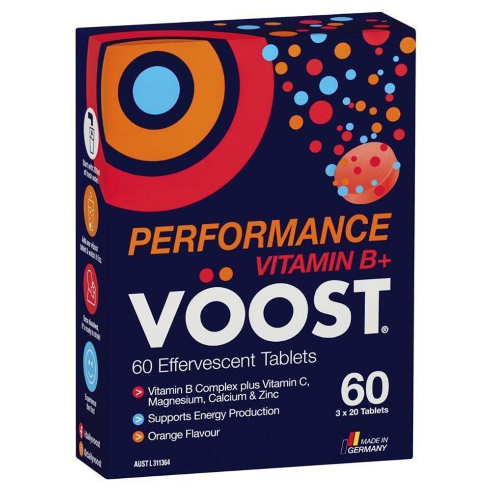 부스트 비타민 B+ 퍼포먼스 기포성 60 팩 Voost Vitamin B+ Performance Effervescent 60 Pack Exclusive Size