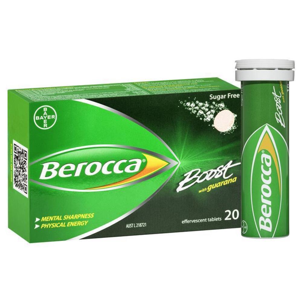 베로카 부스트 에너지 비타민 + 구아라나 기포성 20개 Berocca Boost Energy Vitamin With Guarana Effervescent Tablets 20