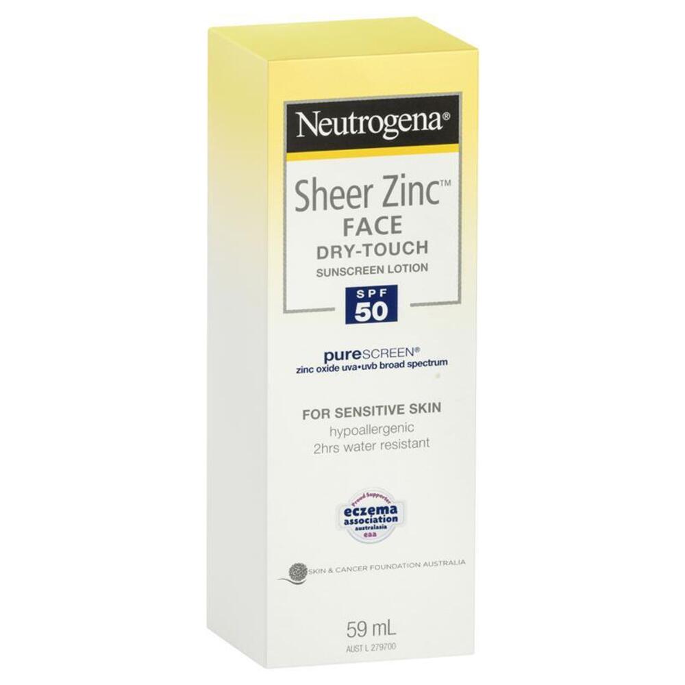 뉴트로지나 시어 아연 페이스 드라이-터치 썬크림 로션 SPF50 59mL, Neutrogena Sheer Zinc Face Dry-Touch Sunscreen Lotion SPF50 59mL