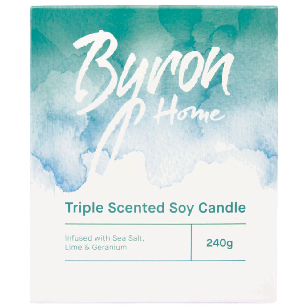 바이론 홈 트리플 향 소이 캔들 바다 소금 라임 앤 제라늄, Byron Home Triple Scented Soy Candle Sea Salt Lime and Geranium
