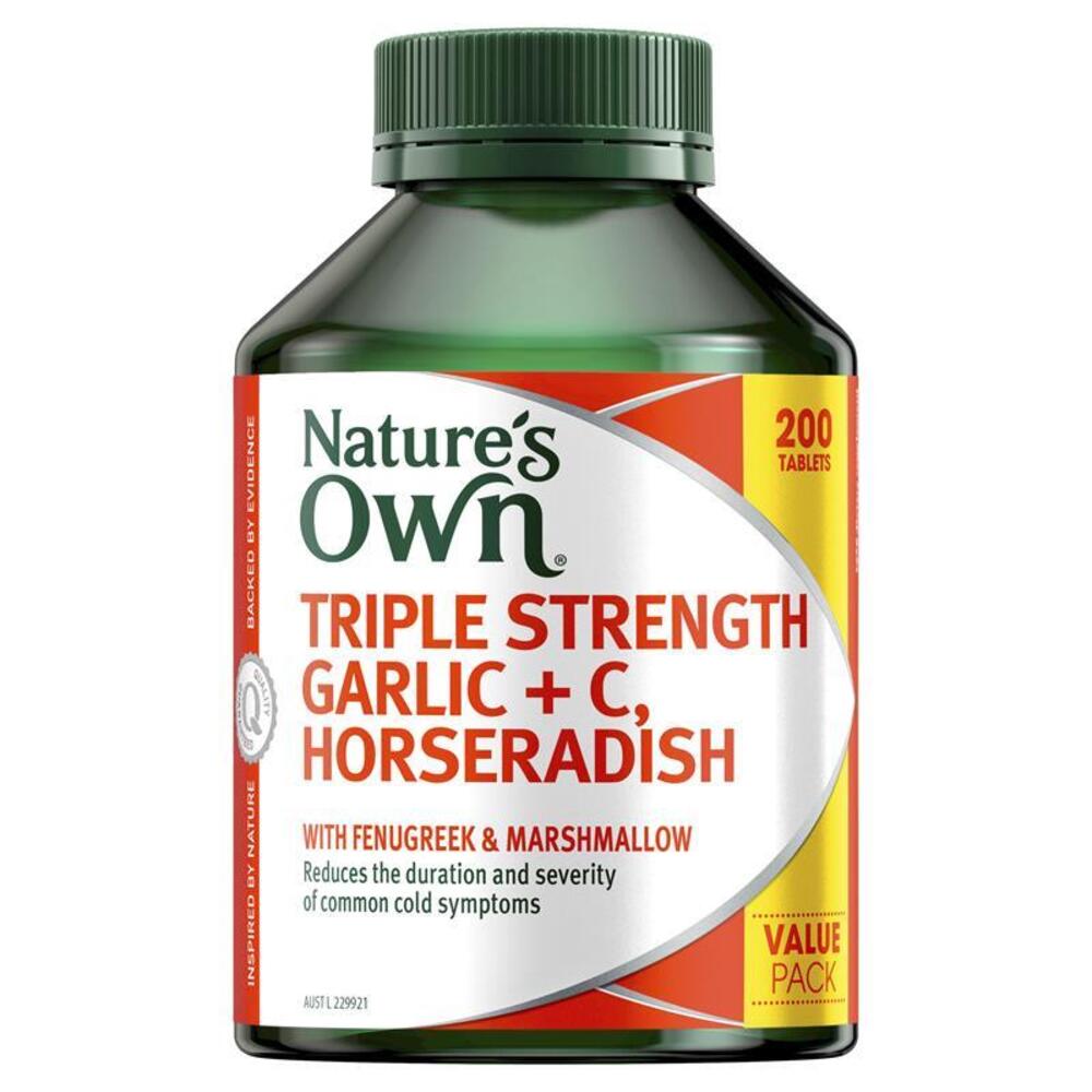 네이쳐스온 트리플 스트렝쓰 갈릭 + 비타민C, 홀스래디쉬 200정 Natures Own Triple Strength Garlic + C, Horseradish 200 Tablets Exclusive Size