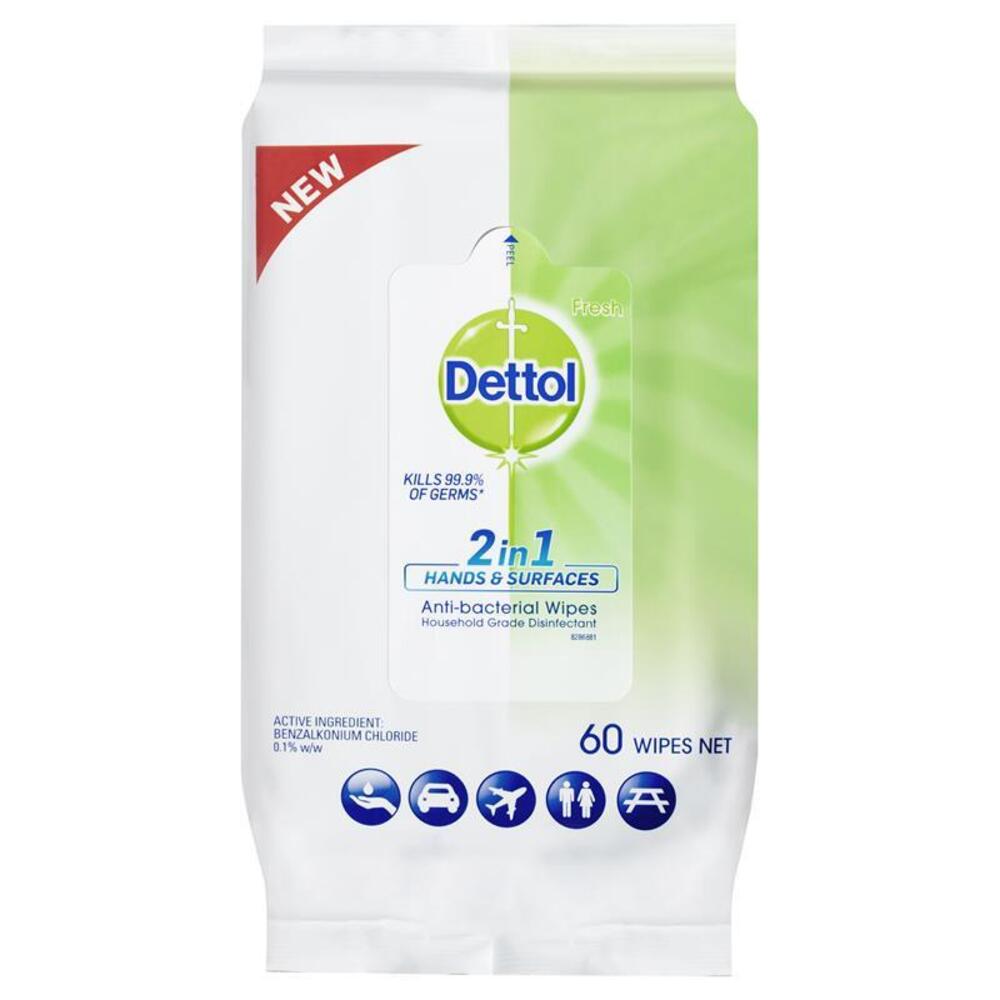 Dettol 2in1 Hands &amp; Surfaces Antibacterial 60 Wipes