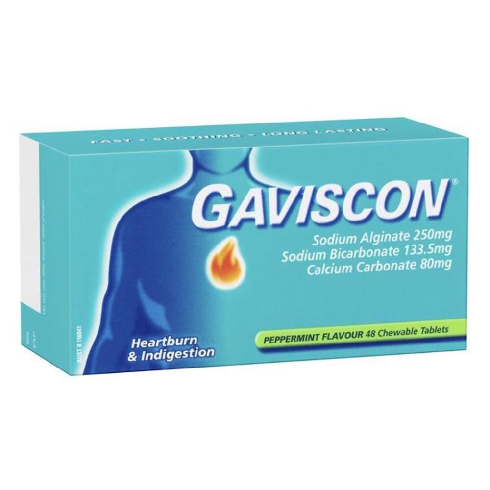 Gaviscon Chewable Tablets Peppermint Heartburn &amp; Indigestion Relief 48 Pack