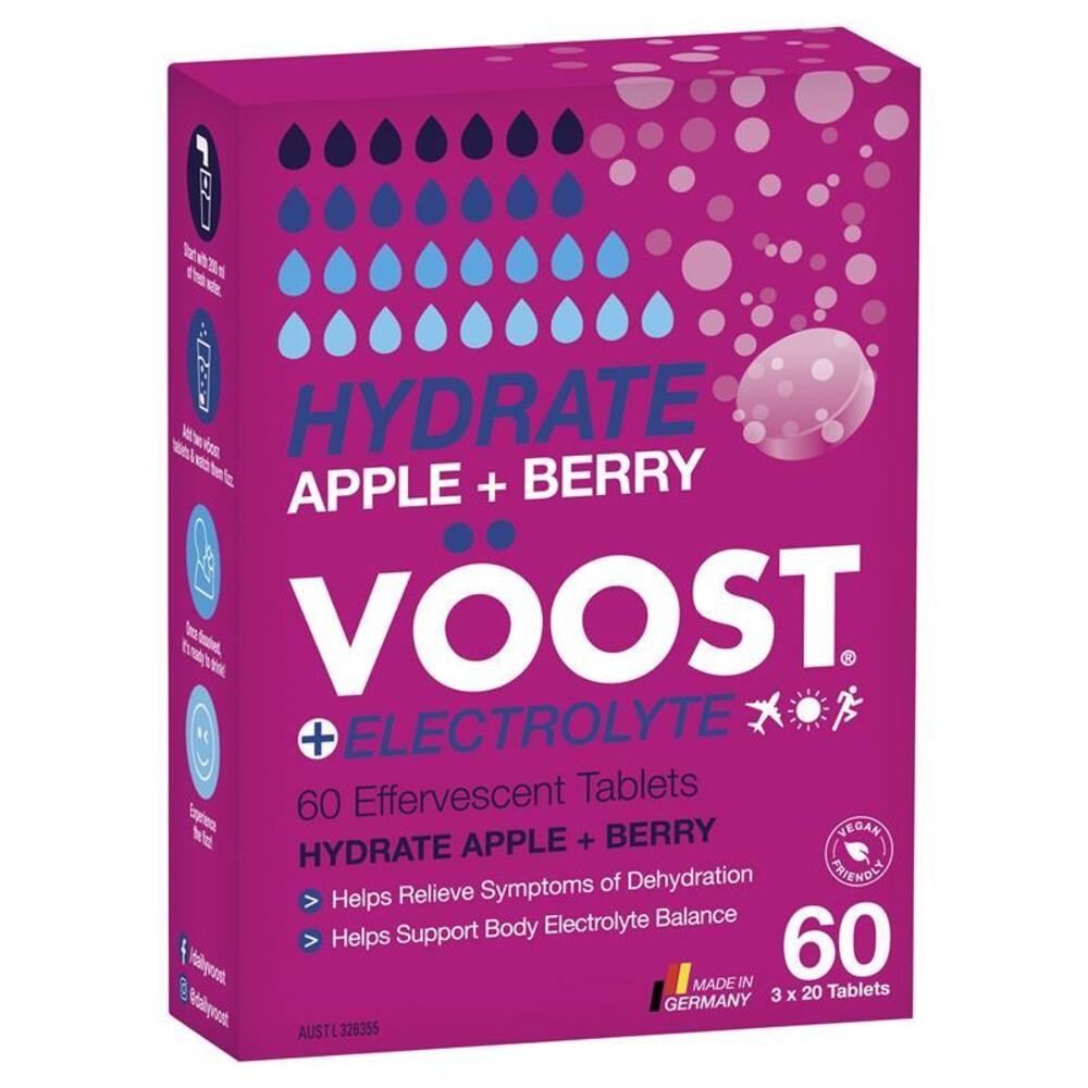 Voost Hydrate Apple + Berry Effervescent Tablets 60 Pack Exclusive Size