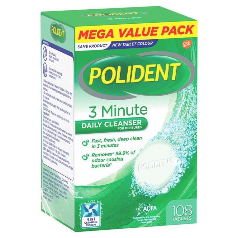 Polident 3 Minute Denture Cleanser 108 Tablets Exclusive Size