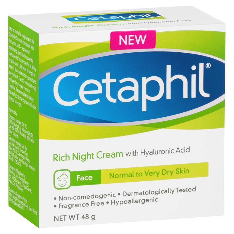 세타필 리치 하이드레이팅 나이트 크림 위드 히알루로닉 애시드 48g, Cetaphil Rich Hydrating Night Cream with Hyaluronic Acid 48g